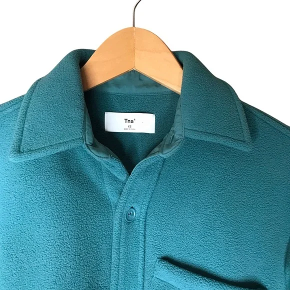 Women's XS TNA Polar Shirt Jacket Oversized Fleece Teal Button-Up Shacket Blue - Picture 4 of 12
